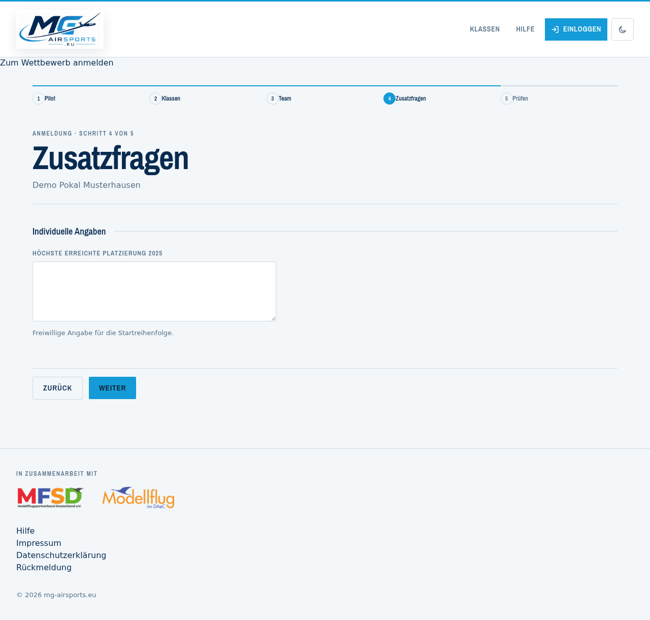 Schritt 4: die Zusatzfragen dieses Wettbewerbs. Ohne Fragen steht hier ein Hinweis.