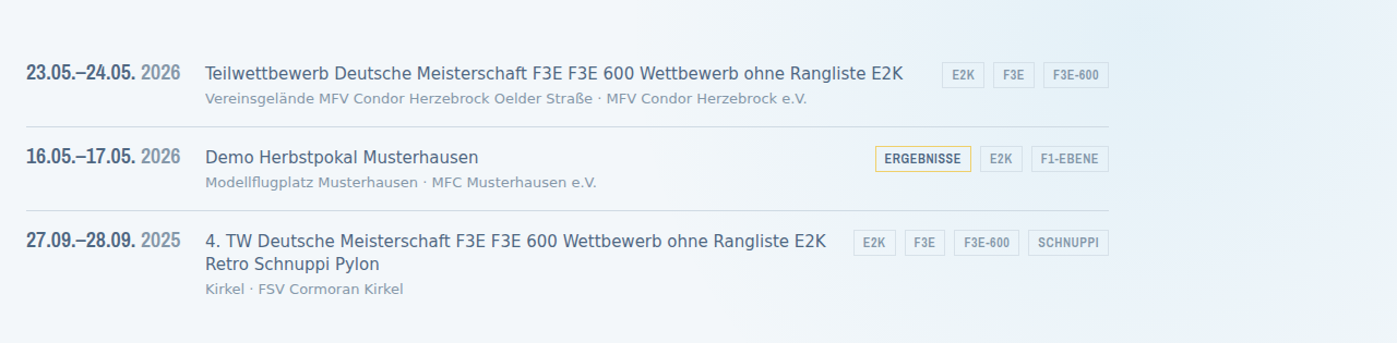 Die Wettbewerbsliste einer Klasse. Die gelbe Marke „Ergebnisse" sagt, wo etwas liegt.