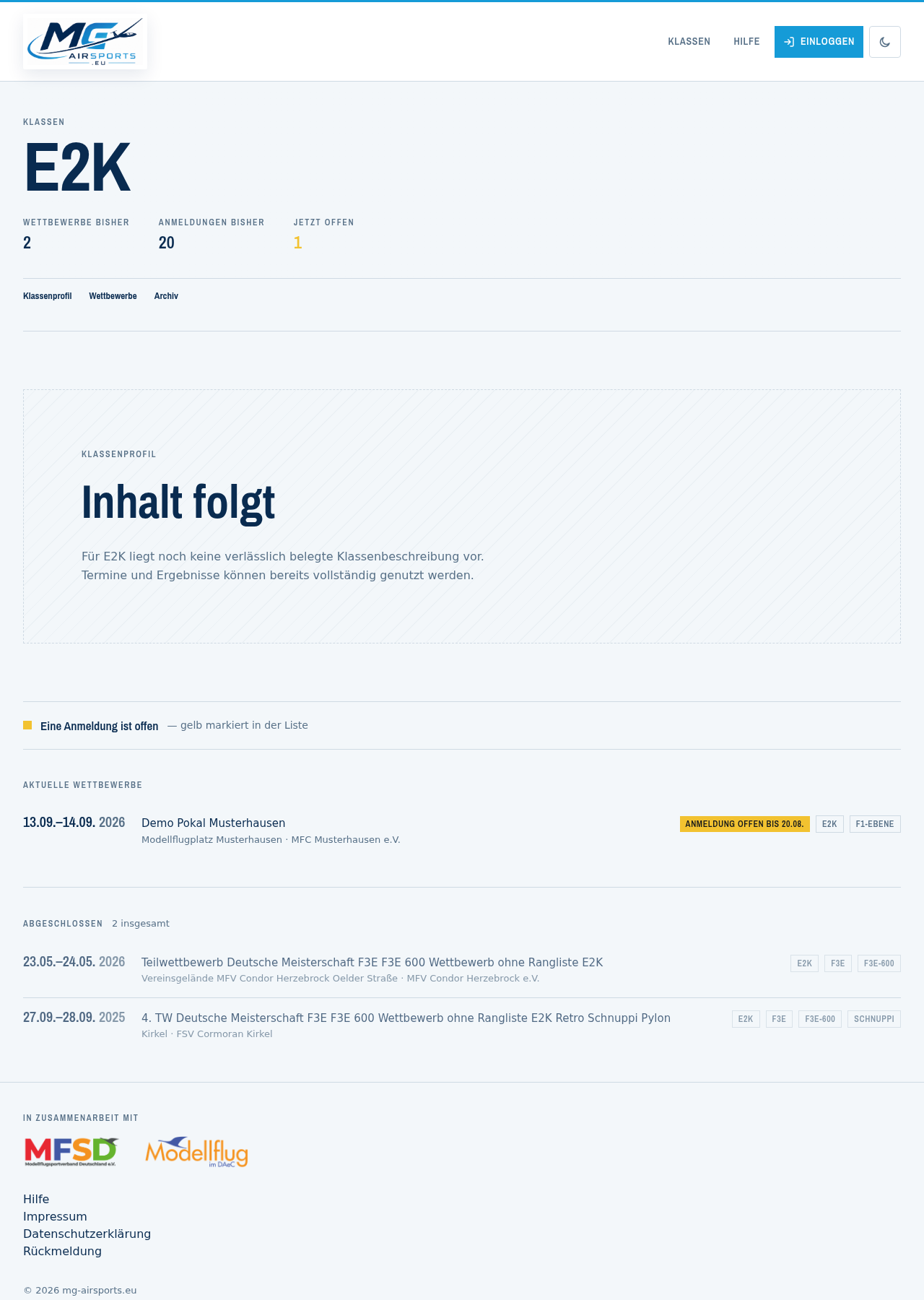 Eine Klassenseite: Regelwerk, Beschreibung und alle Wettbewerbe dieser Klasse.