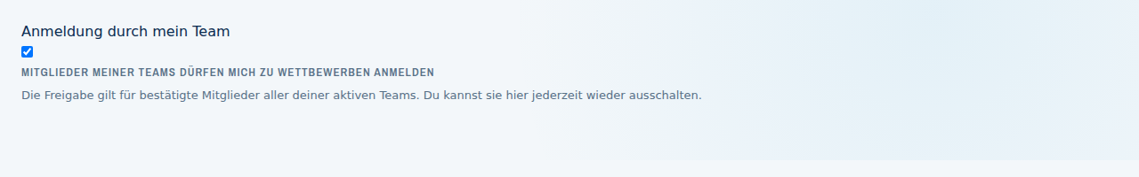 Unter „Meine Daten“: die freiwillige Freigabe zur Anmeldung durch Teammitglieder.
